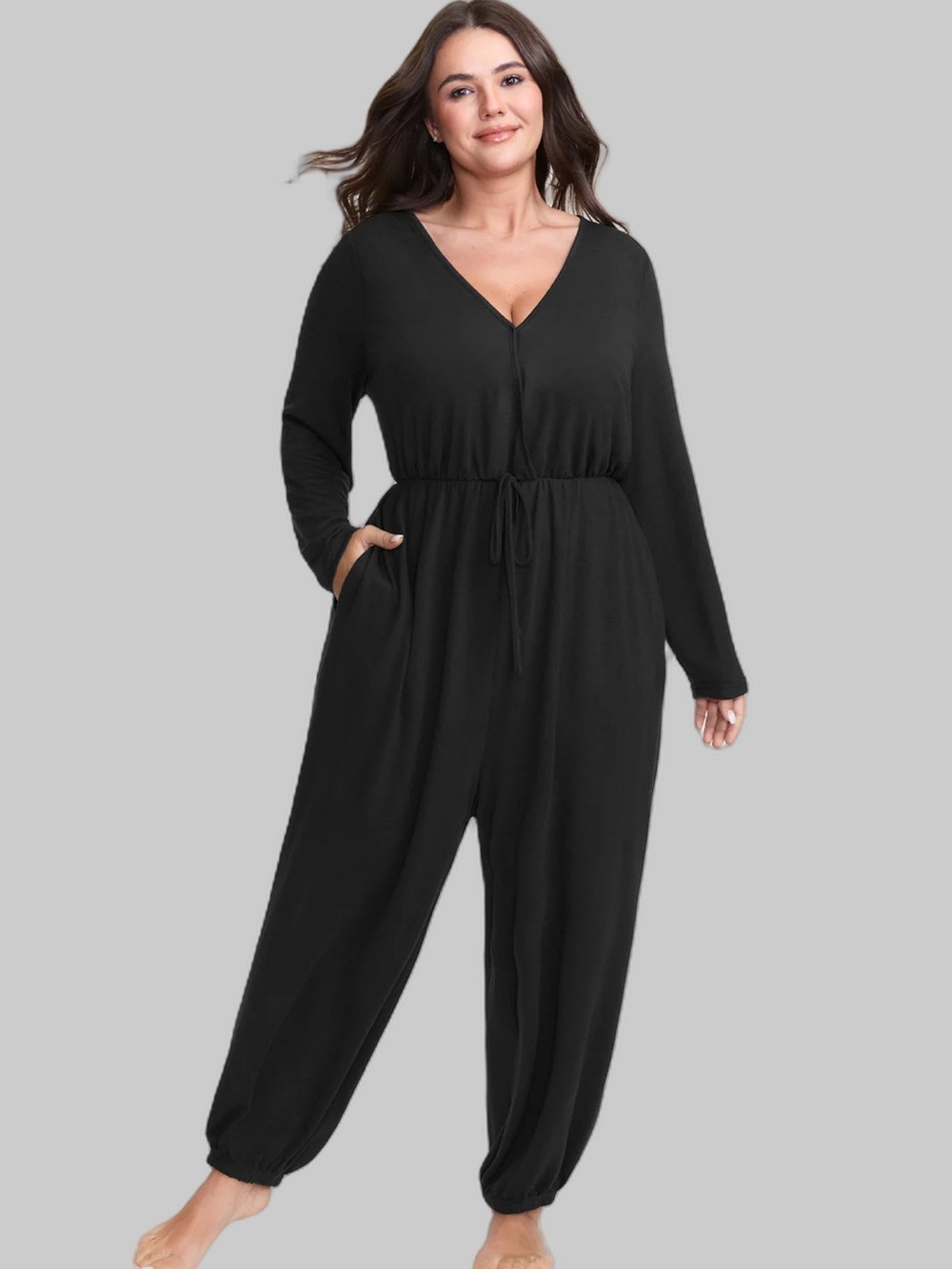 BLOOMCHIC Elastic Waist Overlap Collar Lounge Jumpsuit size 28